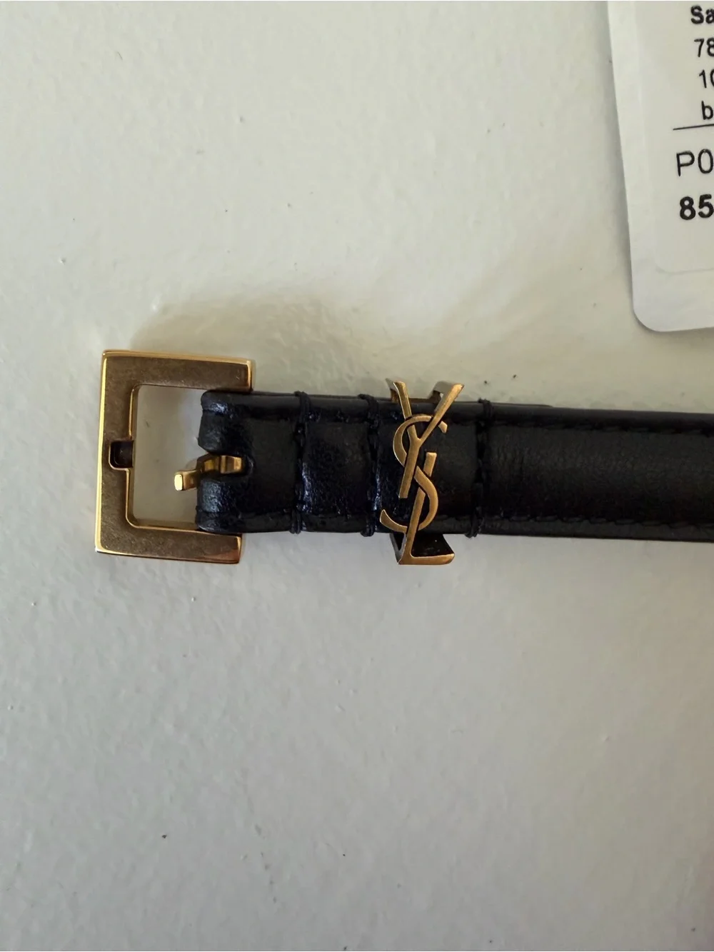 Saint Laurent Black Leather Belt with Gold YSL Logo (Cassandre extra thin)